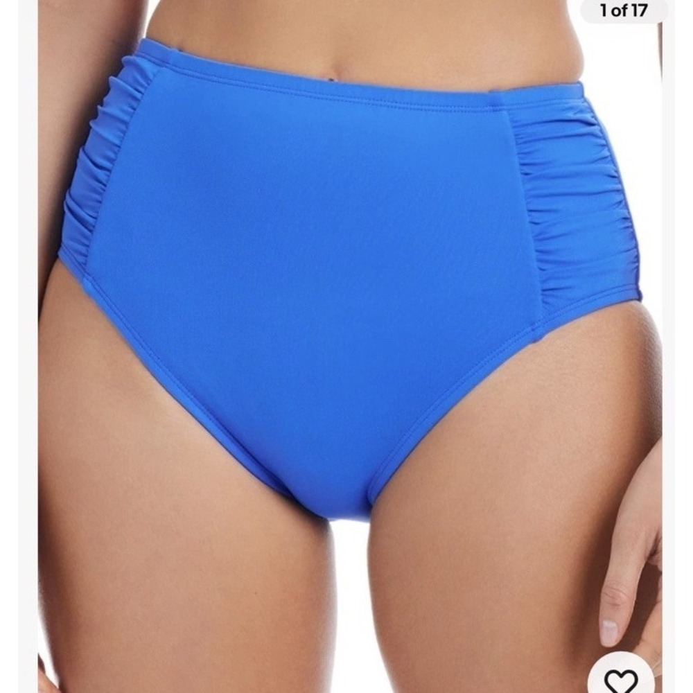 Bleu Rod Beattie Blue Solid High Waist Side Shirred Lined Bikini Bottom Sz 8